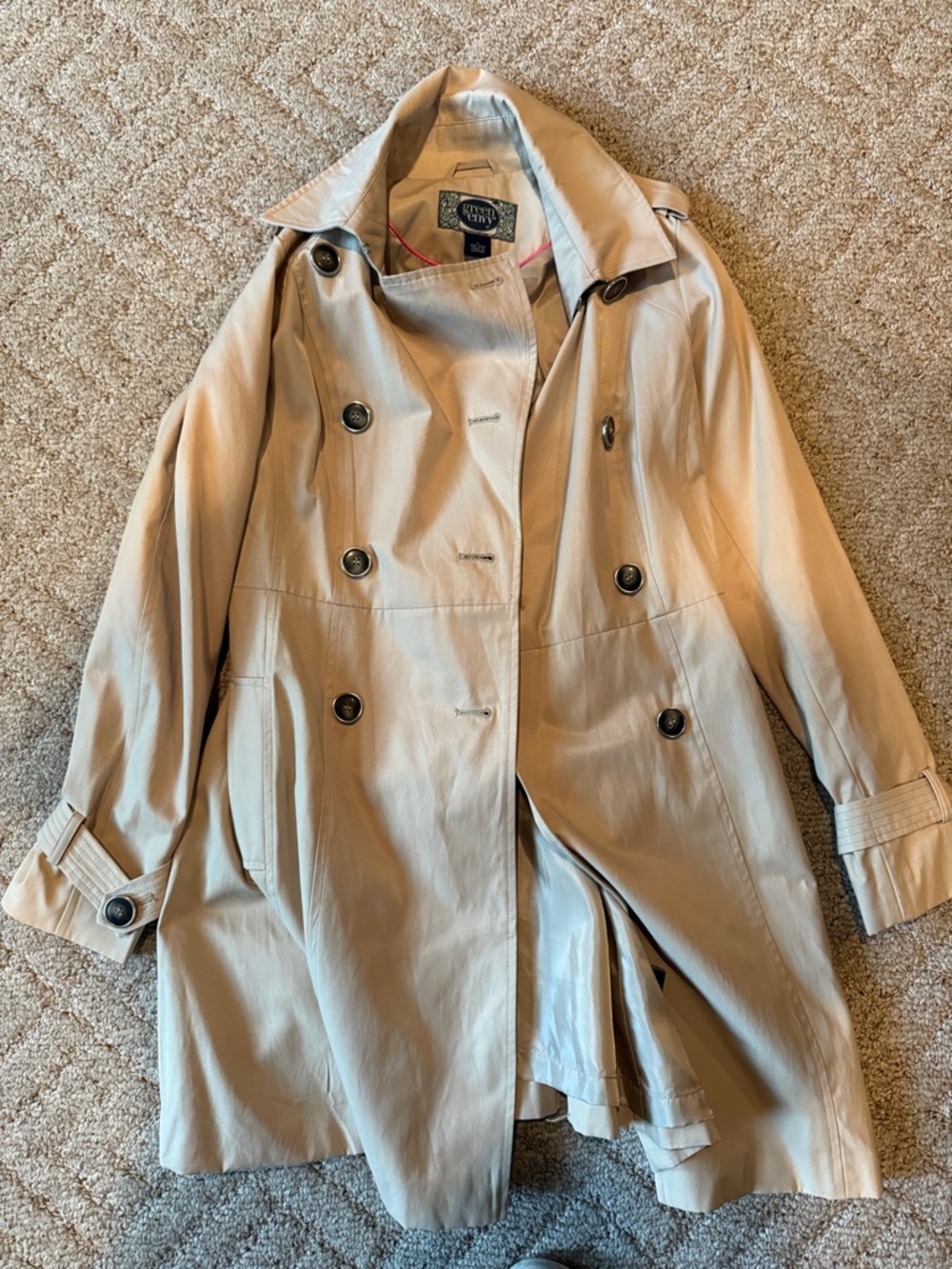 Green envy Tan Double-Breasted Trench Coat- small